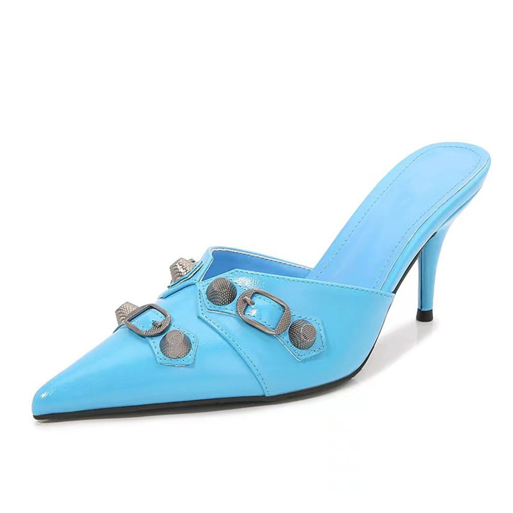 Women's Pointed Thin Heel Rivet High Heels Shoes