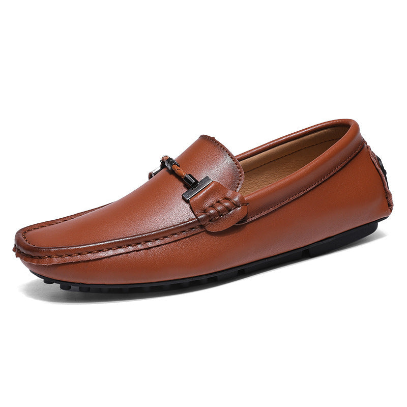 Zapatos casuales de cuero de moda británica de talla grande para hombre