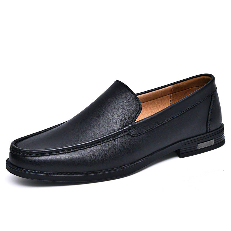 Mocasines de piel de vaca para hombre, estilo británico, para negocios, sin cordones, con agujeros, transpirables