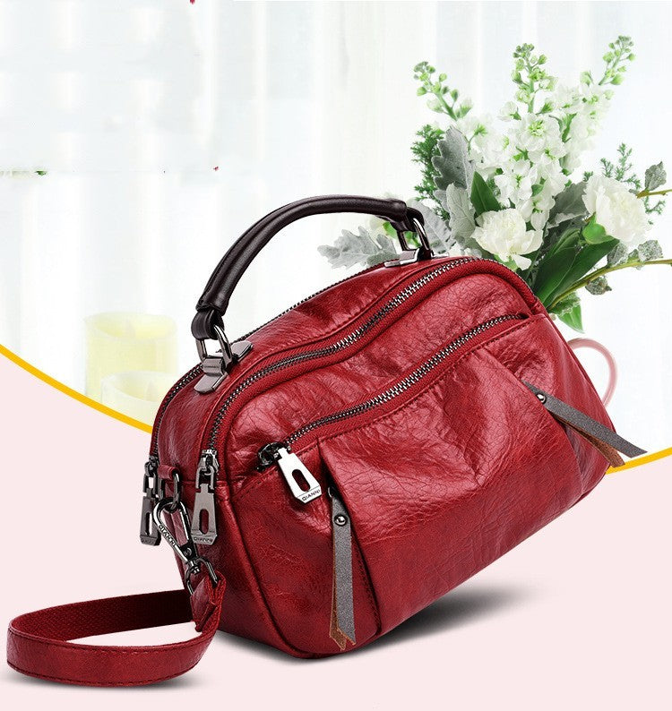 Simple Multi-layer Portable Shoulder PU Diagonal Bag