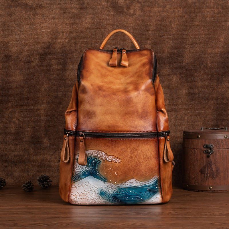 Ladies Large-capacity Backpack In Retro Rubbing Colors