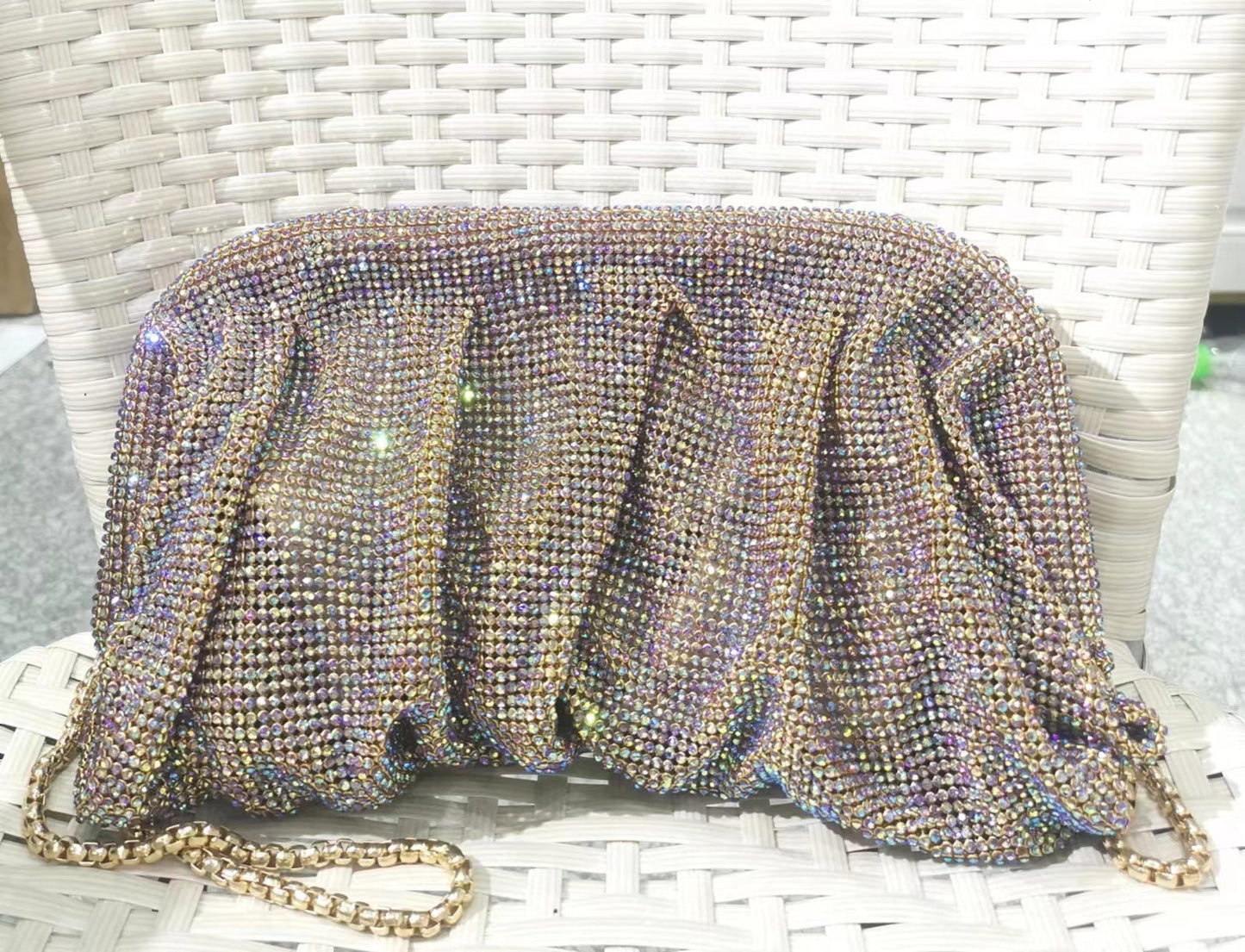 Bolso de mano para mujer con diseño de ilusión de diamantes y clip de diamantes de imitación