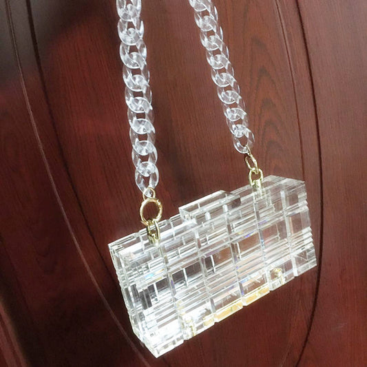 Bolso de vestir de acrílico transparente con cuadros rectangulares