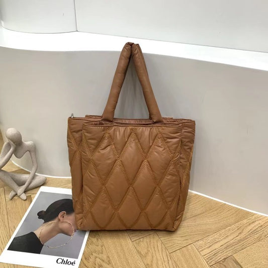 Sac à bandoulière en toile à carreaux diamantés pour femme, grande capacité, rembourré, simple et décontracté