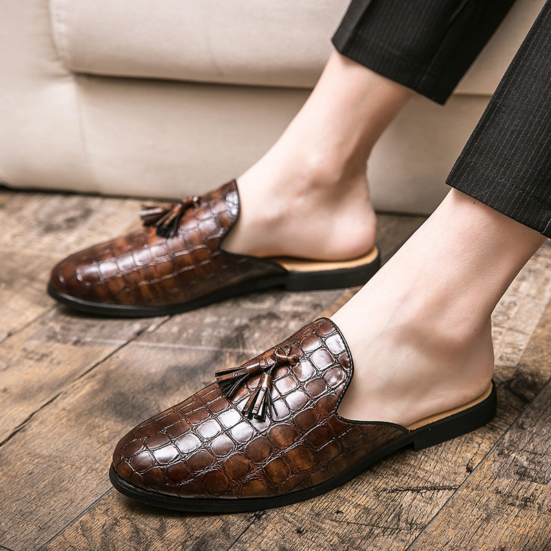 Zapatos brogue de cuero con borlas y sin cordones de media sujeción para hombre