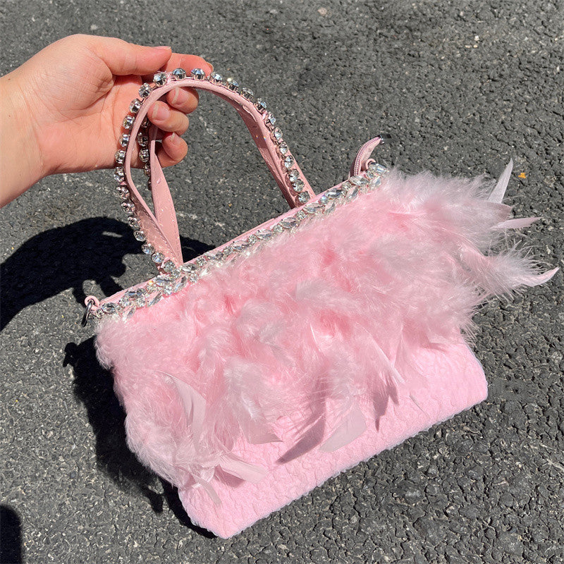 Bolso bandolera portátil de plumas de alta calidad para mujer