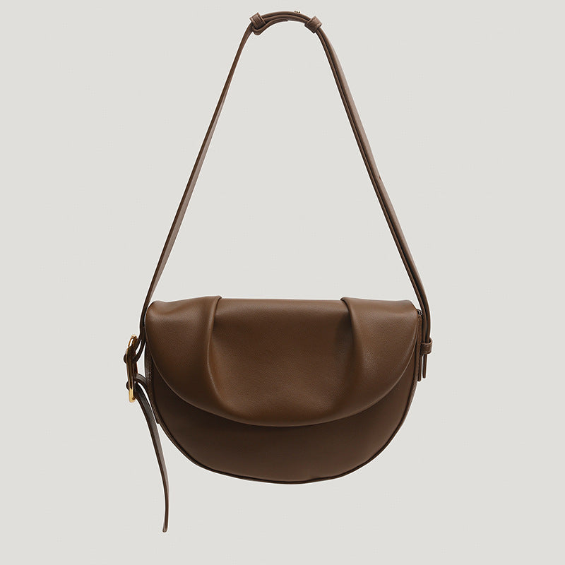 Women's Cowhide Pleated Underarm Saddle Bag