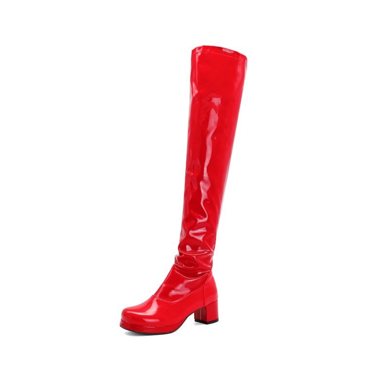 Candy Patent Leather Ladies Back Zip Knee Boots