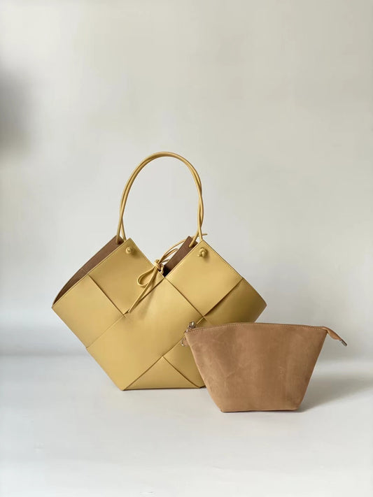 Sac fourre-tout en cuir véritable pour femme, sac tissé, mode printemps et été