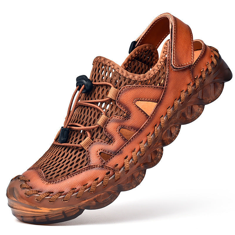 Sandales pour hommes en cuir souple et respirantes