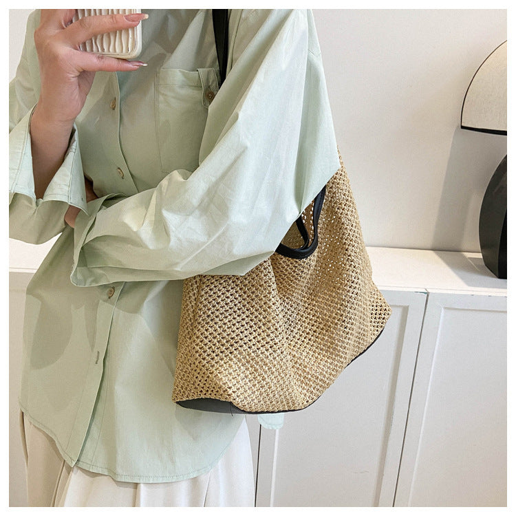 Large Capacity One Shoulder New High Texture Casual Straw Bag