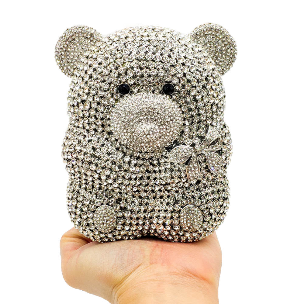 Bolso de mano de noche para mujer con diseño de oso y diamantes