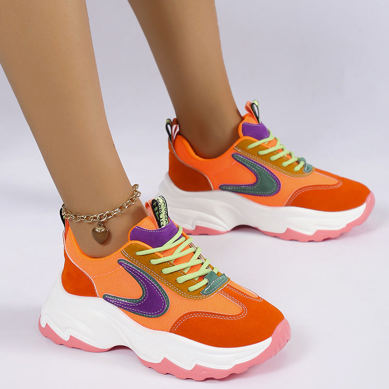 Zapatillas deportivas con cordones de varios colores para mujer, modernas, informales, ligeras, con suela gruesa, para correr