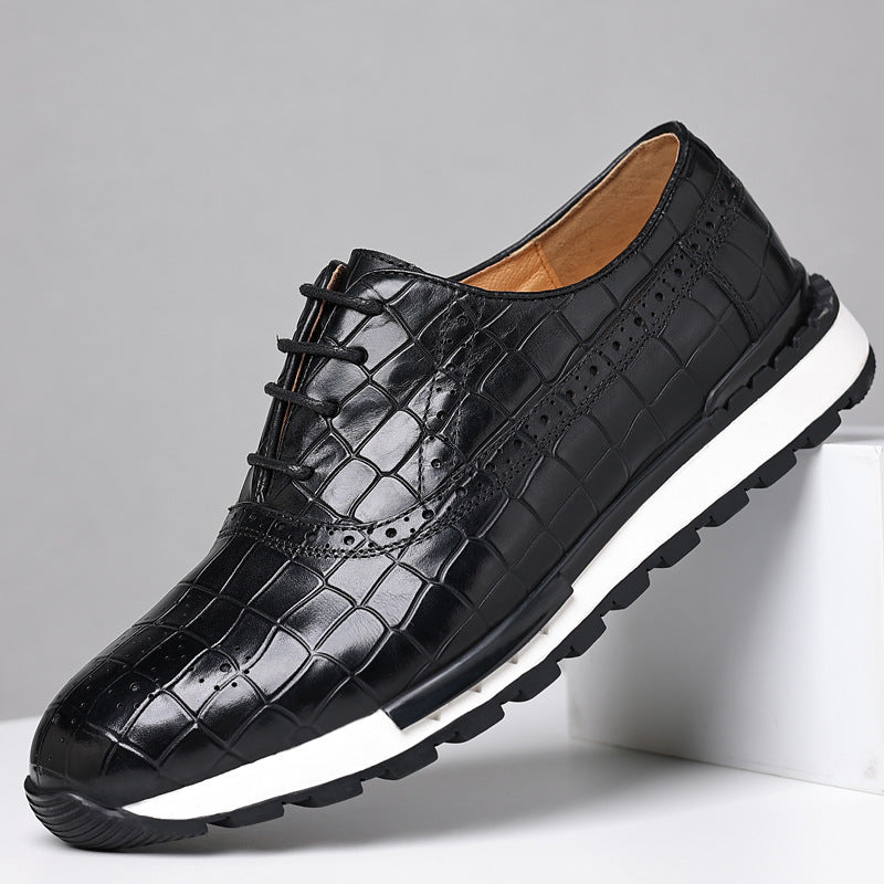 Zapatos casuales de piel de becerro con cordones estilo británico para hombre