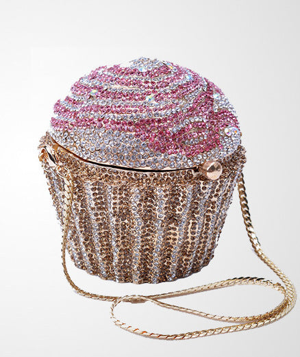 Pastelito de helado con bolsa de diamantes de metal para banquetes femeninos