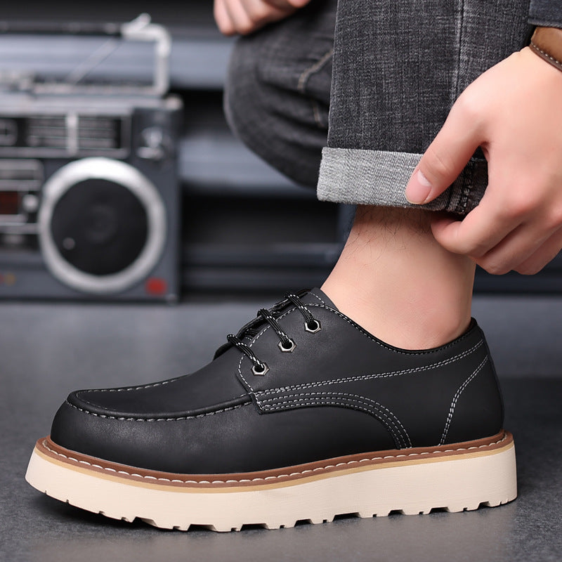 Botas Martin para hombre, estilo retro, estilo informal, estilo británico, botas de trabajo de caña baja, zapatos de cuero cabelludo grande que aumentan la altura