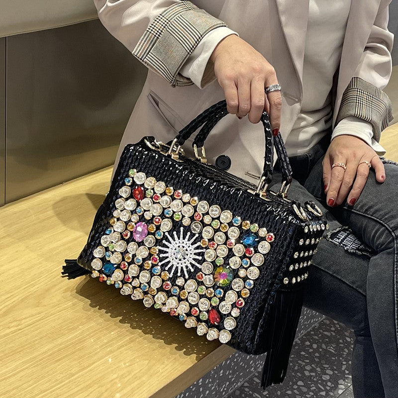 Bolso de mano con diamantes de imitación de gran capacidad para colgarlo sobre un hombro