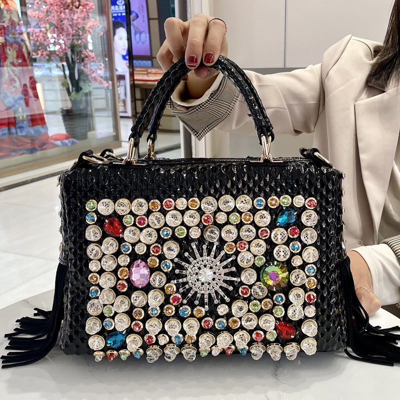 Bolso de mano con diamantes de imitación de gran capacidad para colgarlo sobre un hombro