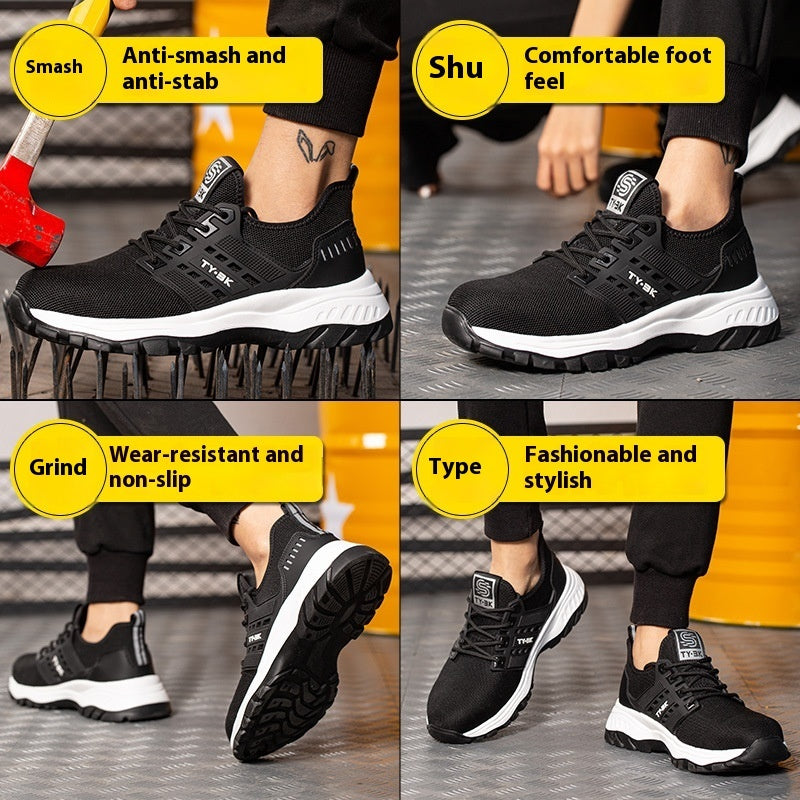 Zapatos de seguridad Flyknit para hombre, antiaplastamiento, transpirables