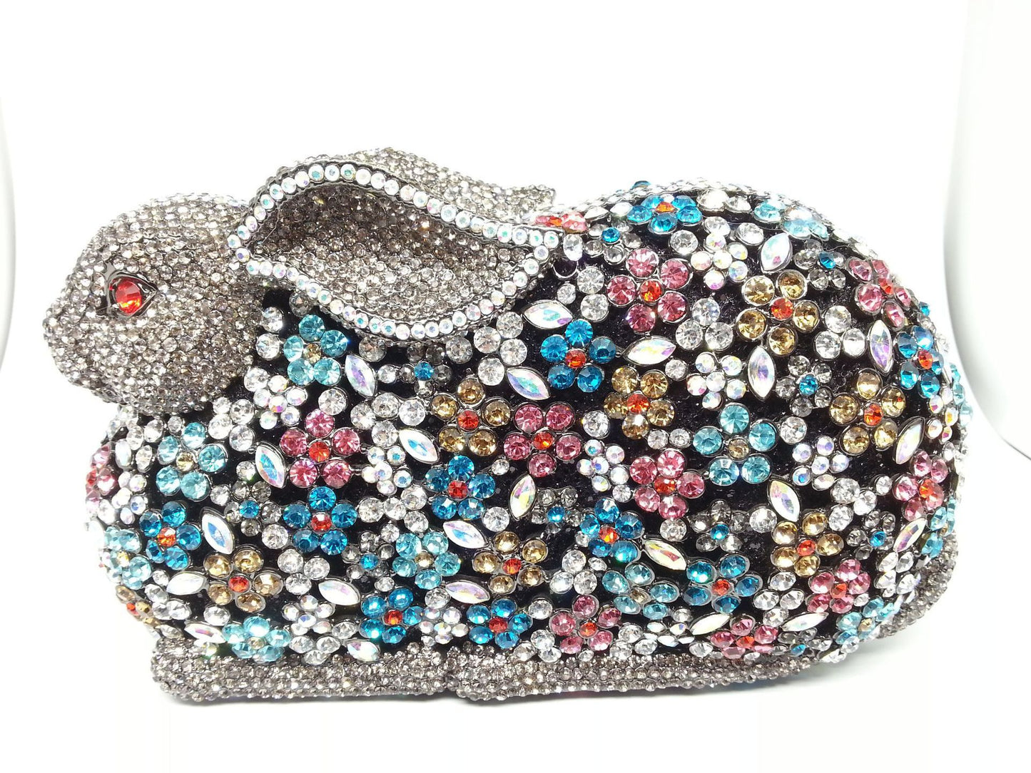 Bolso de noche con gemas de conejo y diamantes de metal de estilo europeo y americano