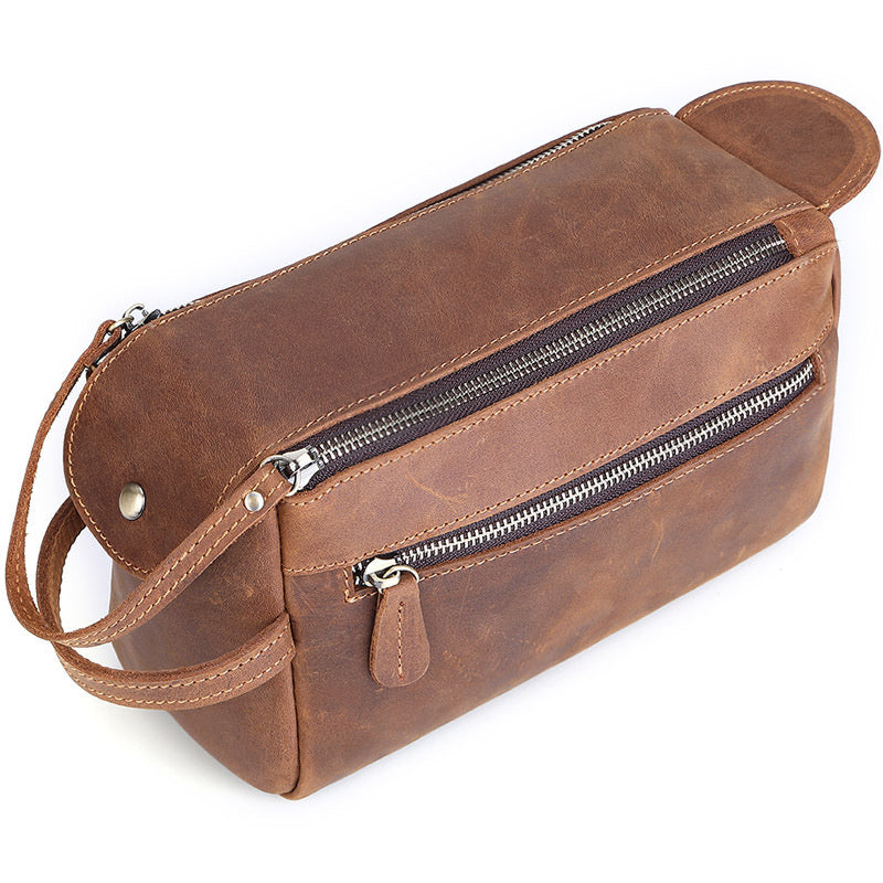 Crazy Horse Leather Multifunctional Storage Bag Casual Fashion