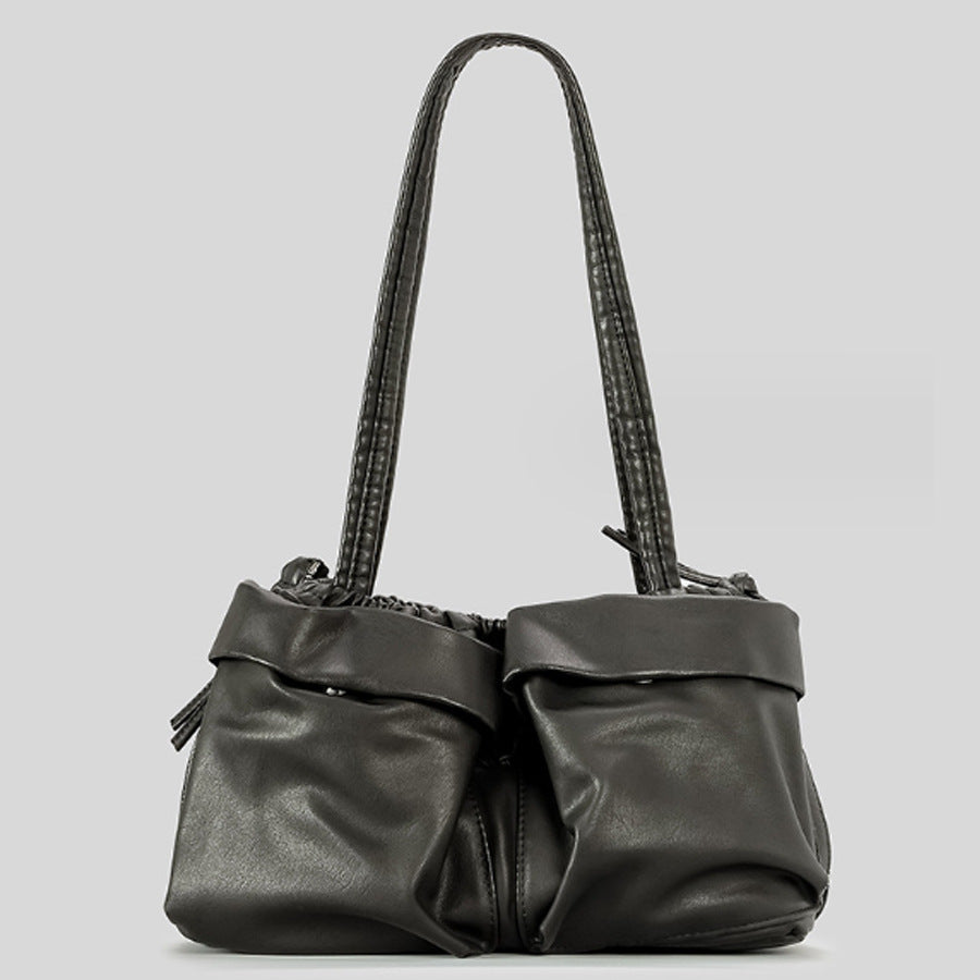 Bolso de hombro multibolsillos de cuero suave de gran capacidad y versátil para mujer