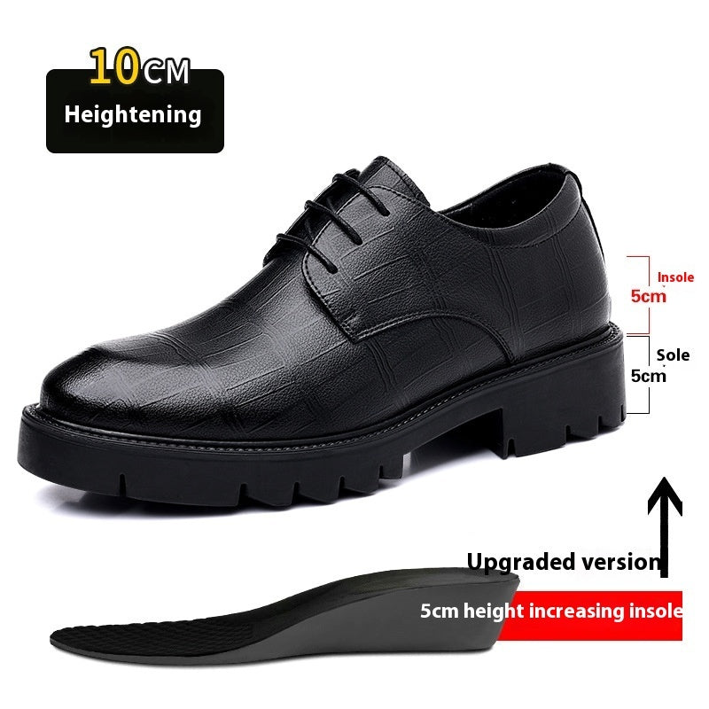 Zapatos formales de negocios de cuero de vaca negro con aumento de altura interior de 10 cm para hombre