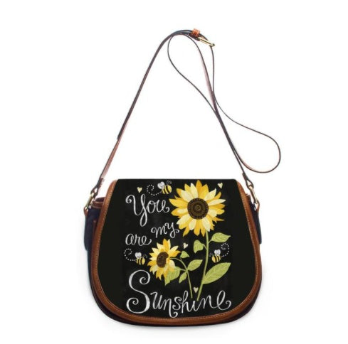 Bolso de hombro de piel con estampado de girasoles para mujer