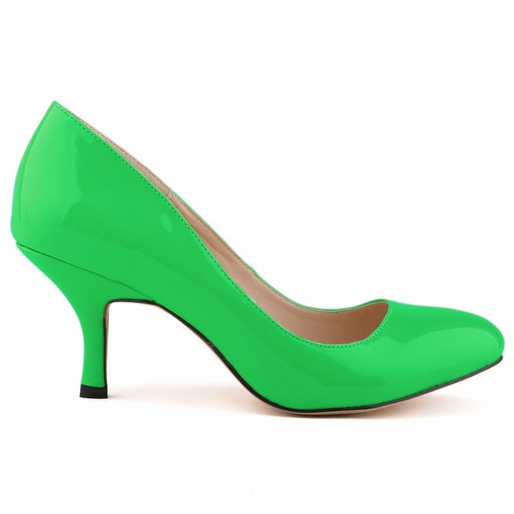 Pointed Low-cut Thin Mid-heel Candy-colored Shoes