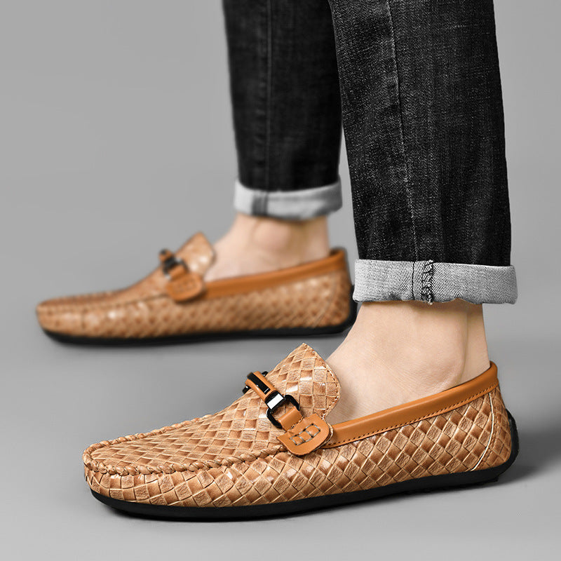 Zapatos casuales de cuero para hombre con tacón plano