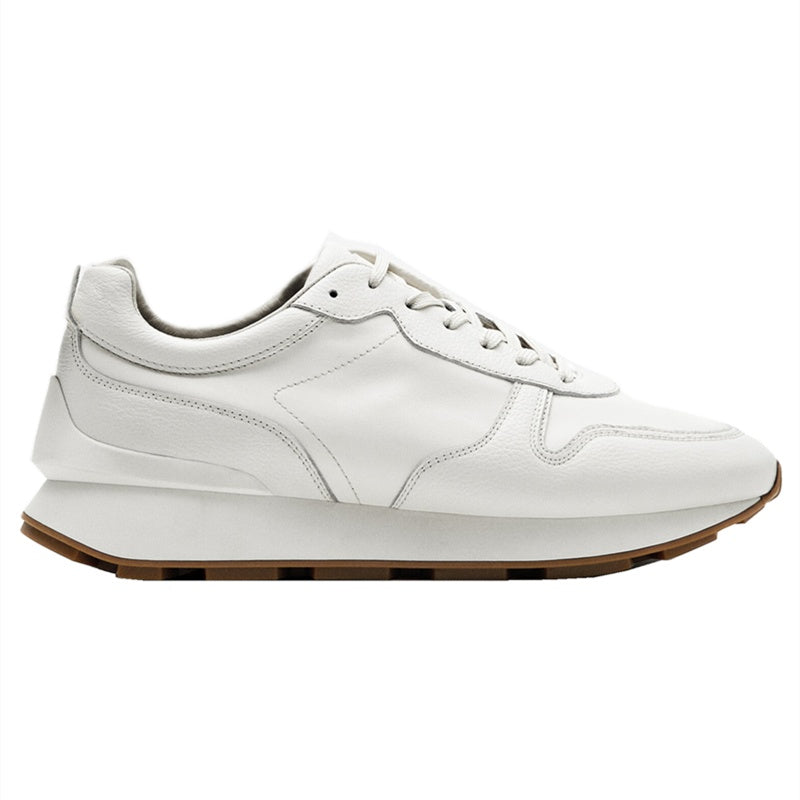 Chaussures plates à bout rond en cuir blanc pour hommes