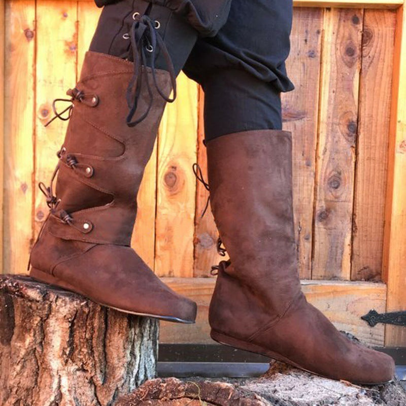 Botas planas con cordones y hebillas para hombre, talla grande