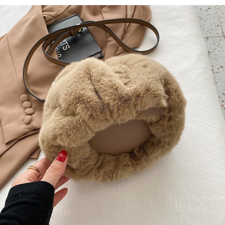 Nouveau sac messager en peluche à main en perles pour femmes