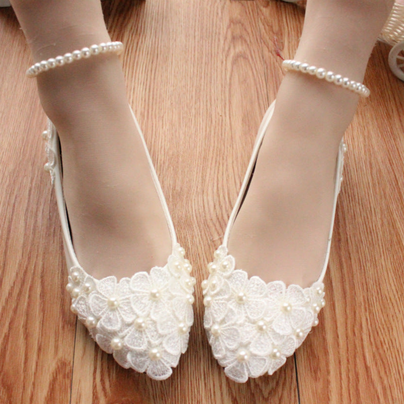 White Pearl Anklet Wedding Dress Shoes