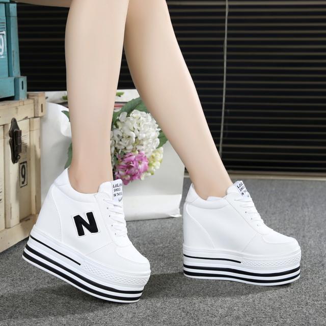 Inner Height Increase 12cm Shoes Women's Thick Sole Lace Up