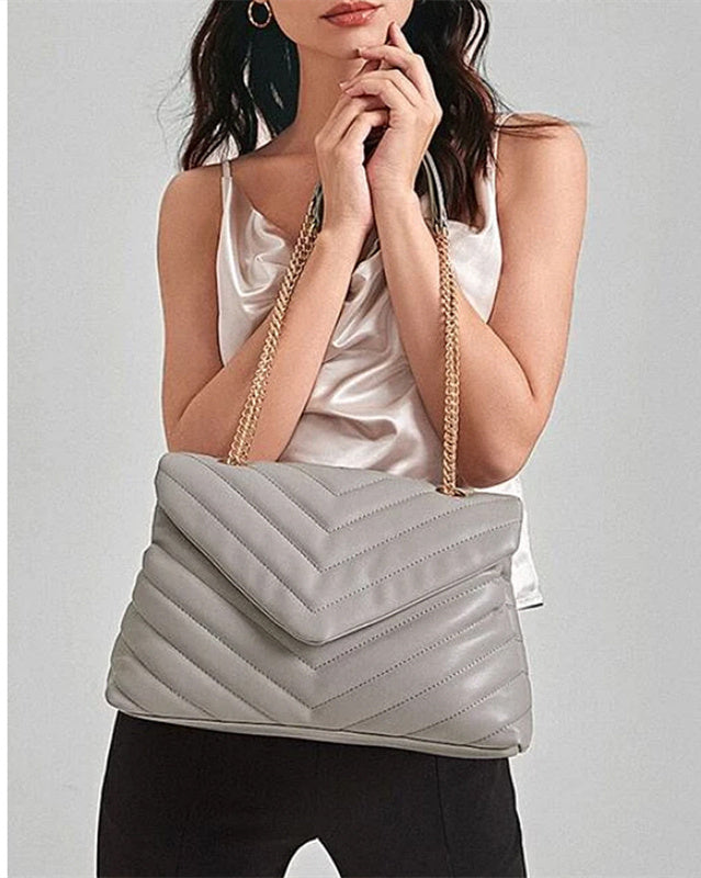 Bolso bandolera de un solo hombro para mujer con cadena de metal bordada