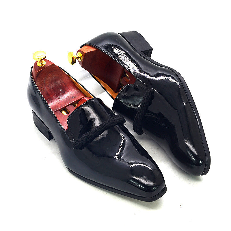 Mocassins en cuir verni noir à enfiler pour hommes, chaussures de soirée et de mariage à bout pointu