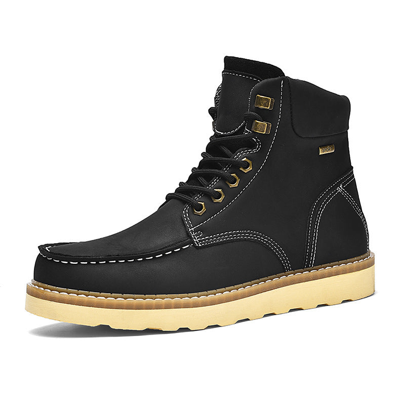 Botas de trabajo de cuero genuino de caña alta de moda informal británica para hombre