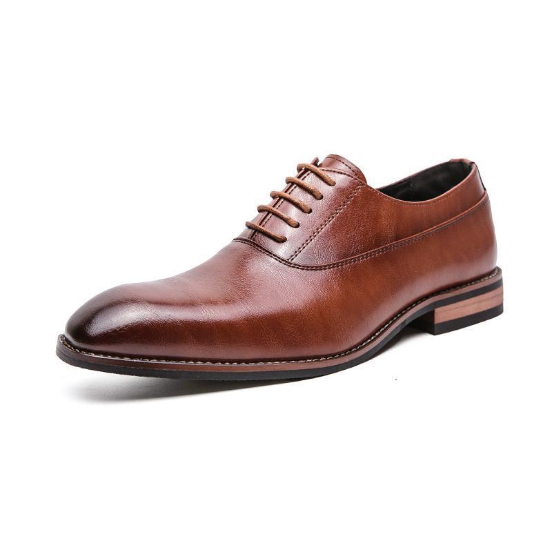 Zapatos de cuero puntiagudos de tacón bajo para hombre, casuales y de moda