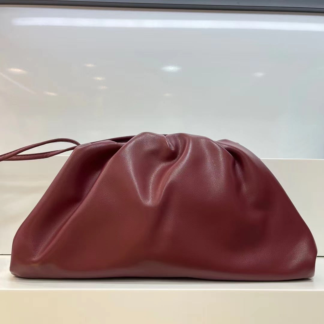 Leather One Shoulder Cross Body Pleated Cloud Handbag