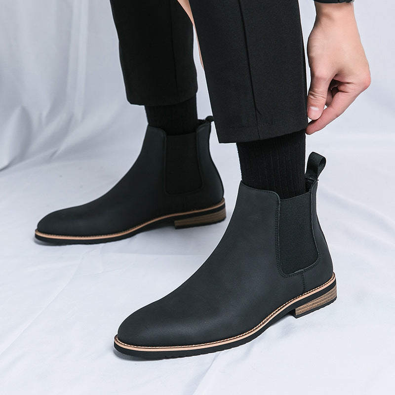 Zapatos de cuero con punta alta y talla grande, botas Chelsea con punta británica para hombre