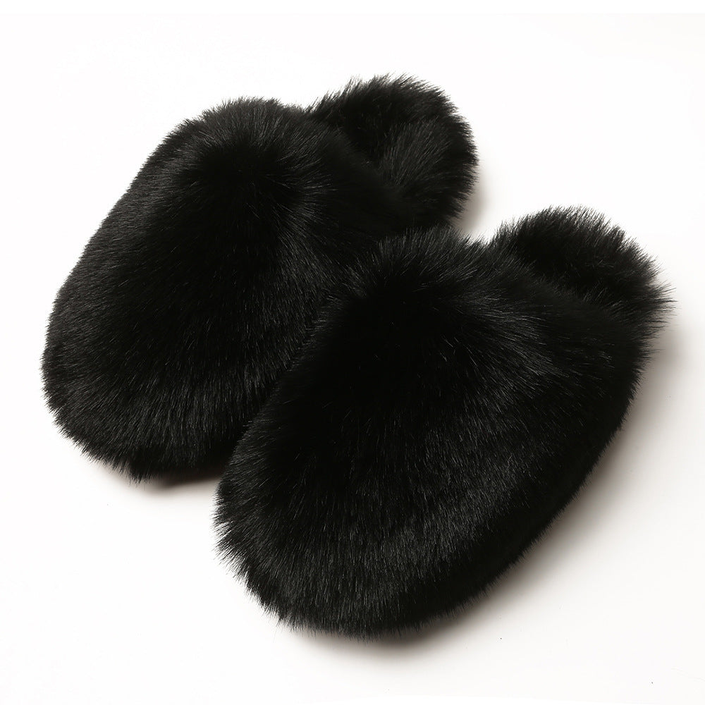 European And American Fluffy Slippers Women's Autumn And Winter Home Fleece-lined Warm Artificial Fur