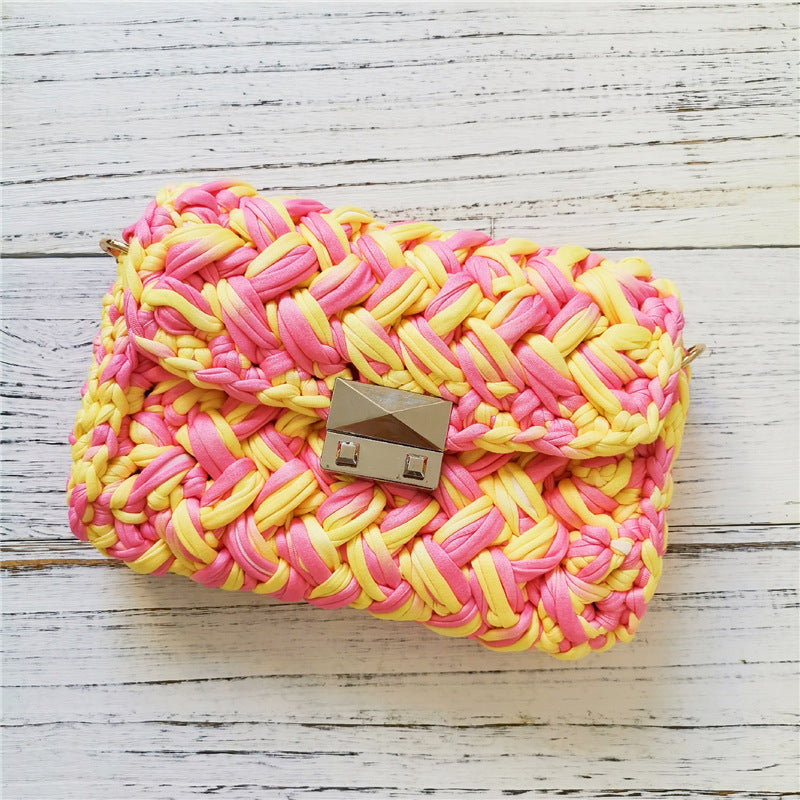 Sac à bandoulière fait main en tissu crocheté, petit sac à tricoter parfumé