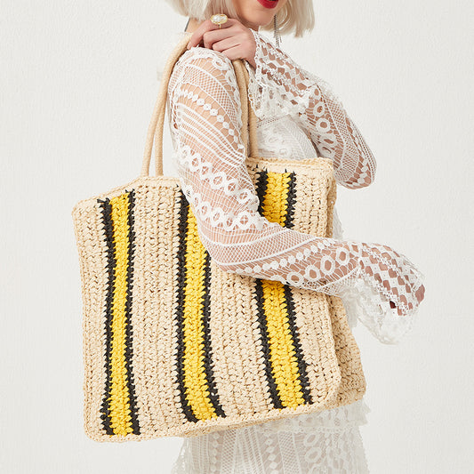 New Striped Large-capacity Straw Bag Fashionable Personality