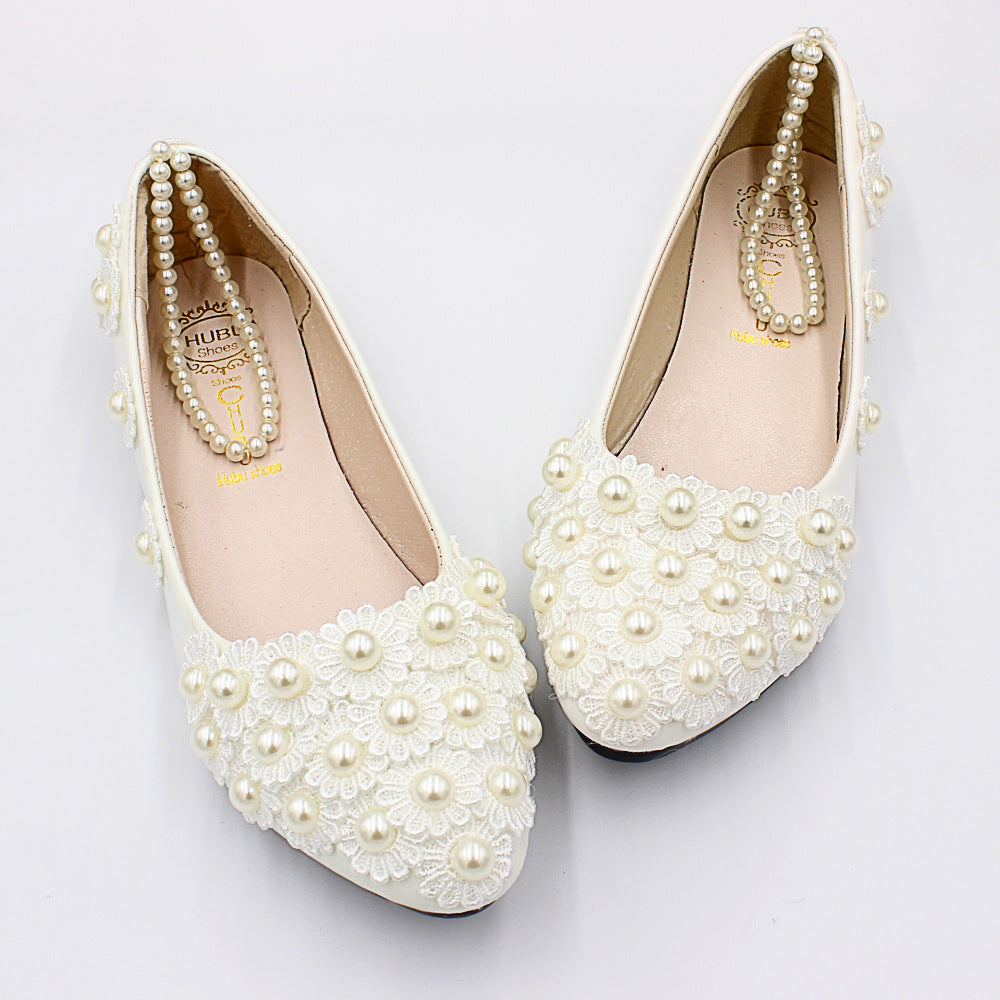 White Wedding Dress Flat Shoes Female