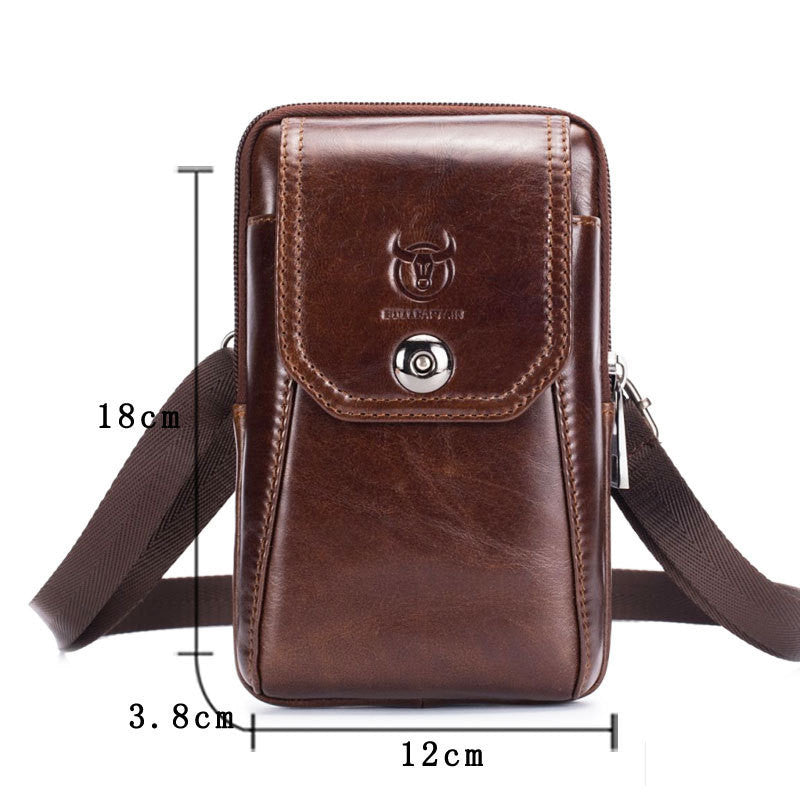 Men's Leather Shoulder Messenger Bag Wear Belt Mobile Phone