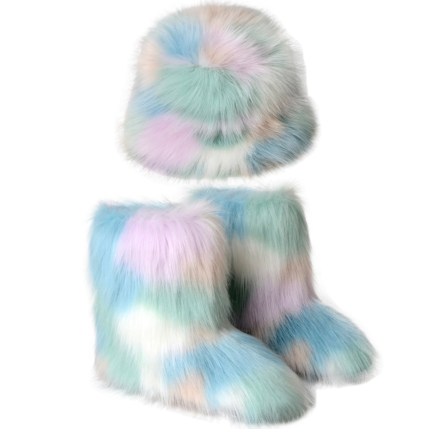 Bottes chaudes en peluche Chapeau en fourrure colorée