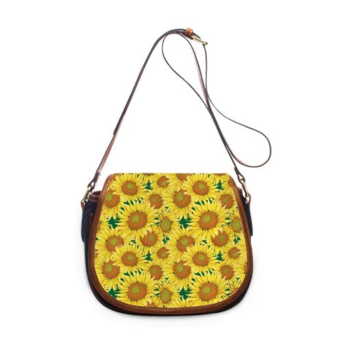 Sac à bandoulière en cuir imprimé tournesol pour femme