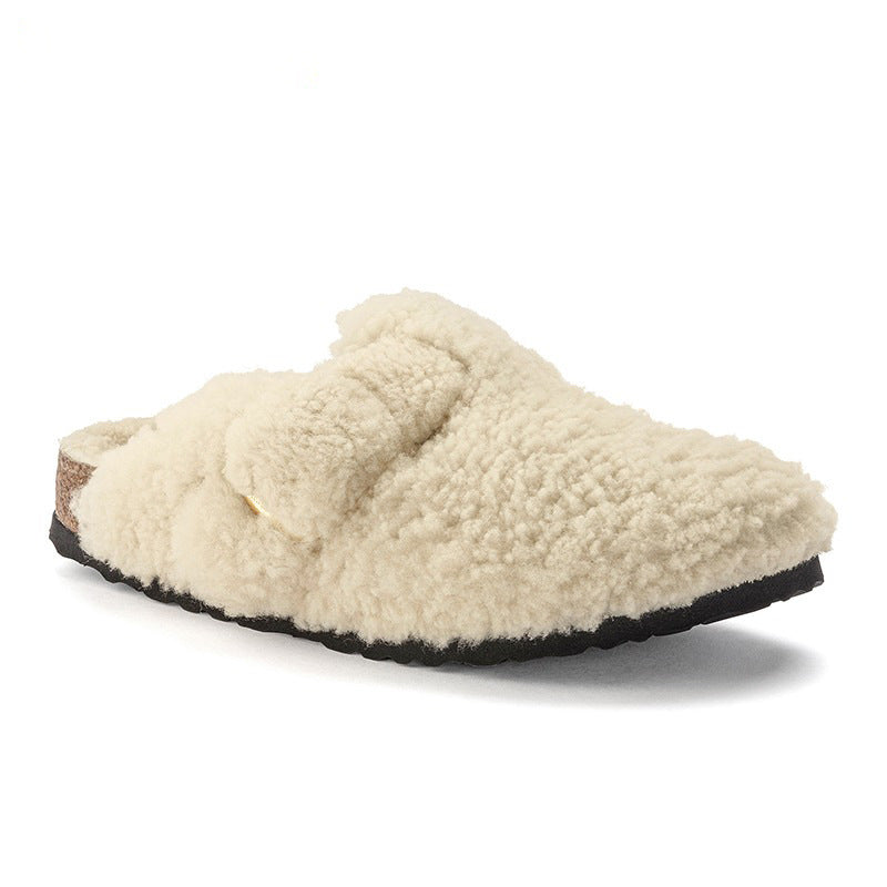 Women's Fleece-lined Baotou Cork Fluffy Slippers