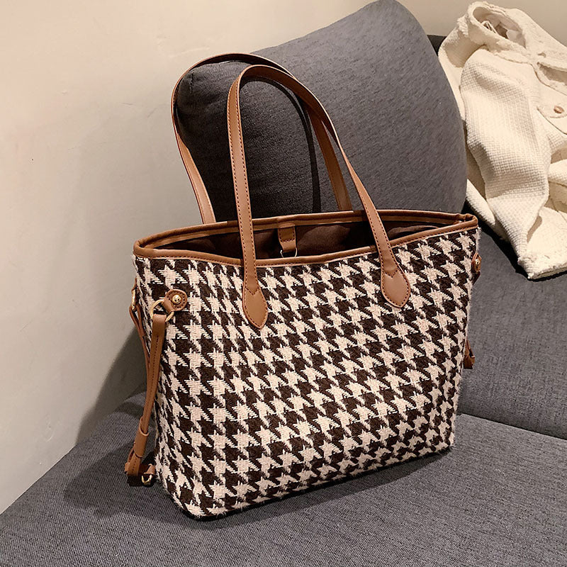 Popular Large-capacity Bag Female Tide Houndstooth